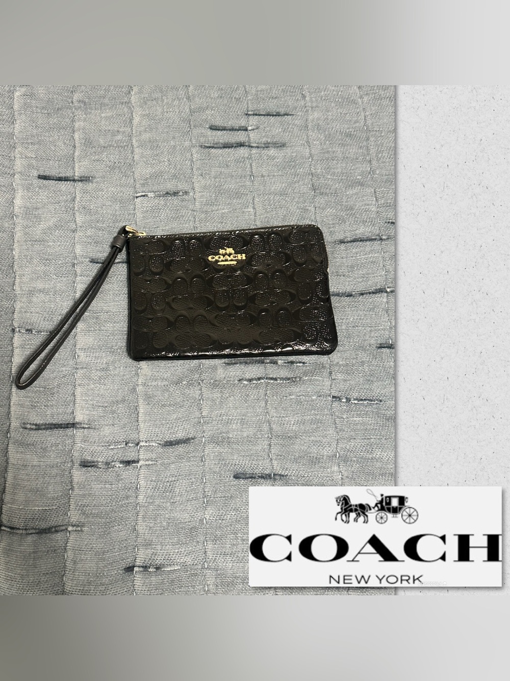 COACH Black Patent Leather Signature Wristlet
